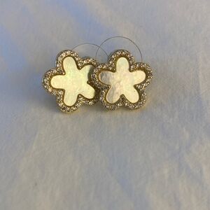 Gold and White Flower Earrings